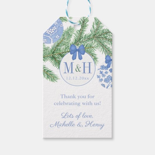 モノグラムエレガントクリスマス結婚式の引き出物ラベル ギフトタグ (正面)