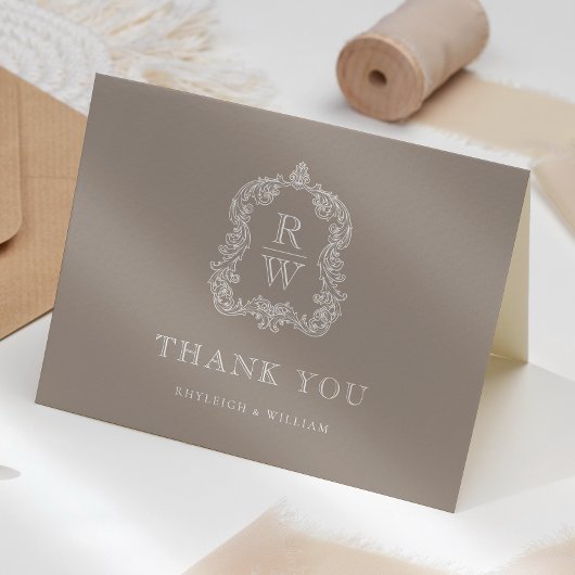 モノグラムエレガントクレストタ結婚ウペ サンキューカード