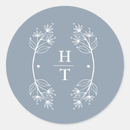 モノグラムエレガントクレストダスティブルー結婚のステッカー ラウンドシール