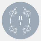 モノグラムエレガントクレストダスティブルー結婚のステッカー ラウンドシール (正面)