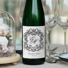 モノグラムエレガントクレストヴィンテージウェディング ワインラベル