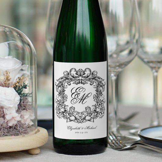 モノグラムエレガントクレストヴィンテージウェディング ワインラベル