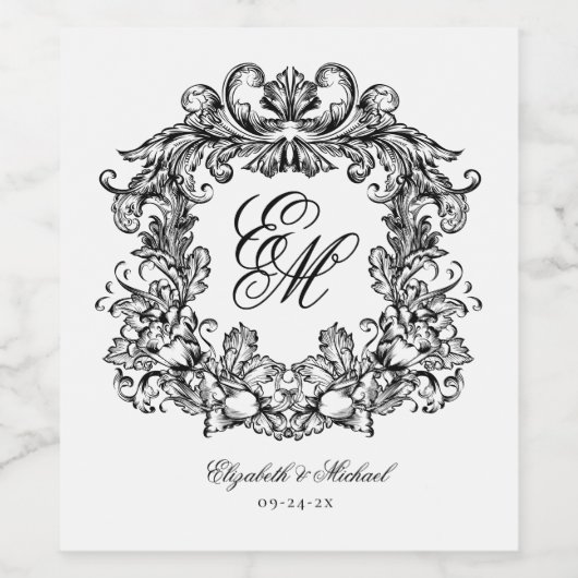 モノグラムエレガントクレストヴィンテージウェディング ワインラベル (シングルラベル)