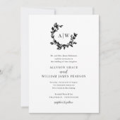 モノグラムエレガントクレスト写真植物学結婚院 招待状 (正面)