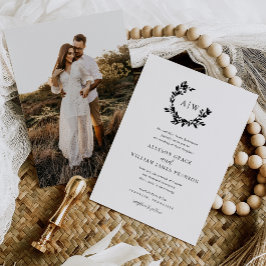 モノグラムエレガントクレスト写真植物学結婚院 招待状