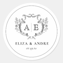 モノグラムエレガントクレスト白黒結婚ズ ラウンドシール