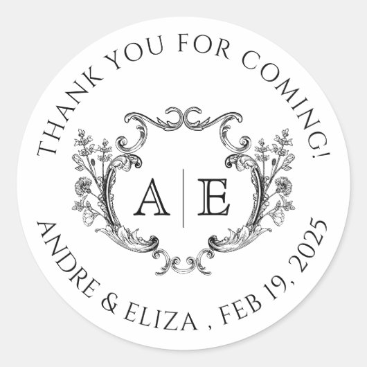 モノグラムエレガントクレスト白黒結婚ズ ラウンドシール (正面)