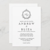 モノグラムエレガントクレスト白黒結婚ズ 招待状 (正面/裏面)