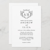 モノグラムエレガントクレスト白黒結婚ズ 招待状 (正面/裏面)