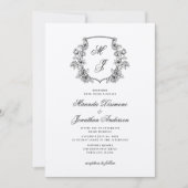 モノグラムエレガントクレスト白黒結婚ズ 招待状 (正面)