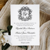 モノグラムエレガントクレスト白黒結婚ズ 招待状