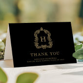 モノグラムエレガントクレスト黒金ゴールド卒業 サンキューカード