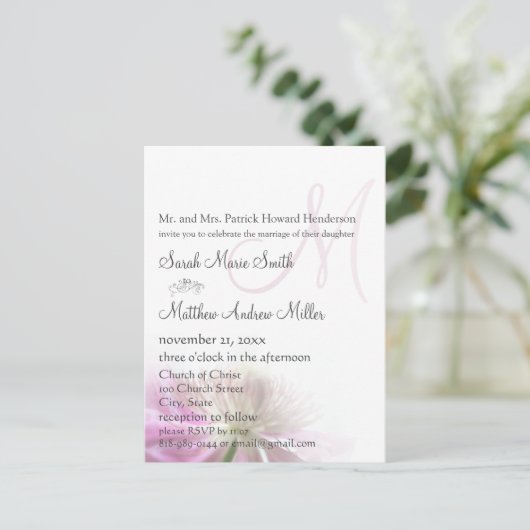 モノグラムエレガントクレマティス結婚式招待状 インビテーションポストカード (スタンド正面)