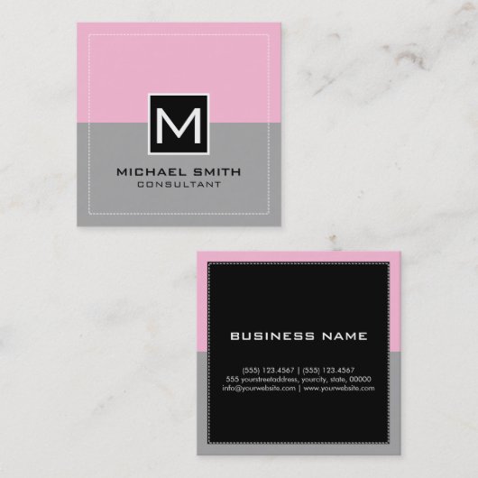 モノグラムエレガントグモダンレーコットンキャンディ スクエア名刺 (正面/裏面)