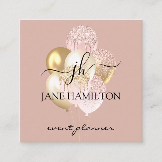 モノグラムエレガントグリッターバルーン スクエア名刺 (正面)