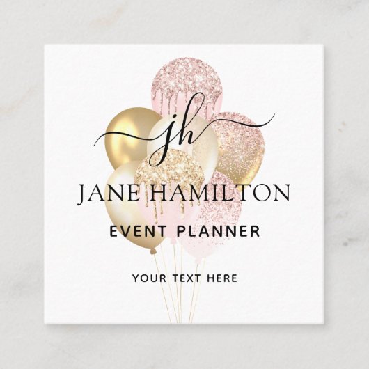 モノグラムエレガントグリッターバルーン スクエア名刺 (正面)