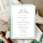 モノグラムエレガントグリーンウォーター結婚カラーのInvitati 招待状