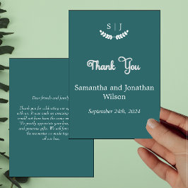 モノグラムエレガントグリーンジュエルトーンサンキューカード 招待状