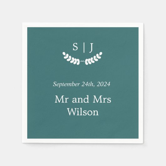 モノグラムエレガントグリーンジュエルトーンディナー スタンダードカクテルナプキン (正面)