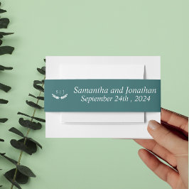 モノグラムエレガントグリーンジュエル結婚トーン 招待状ベリーバンド