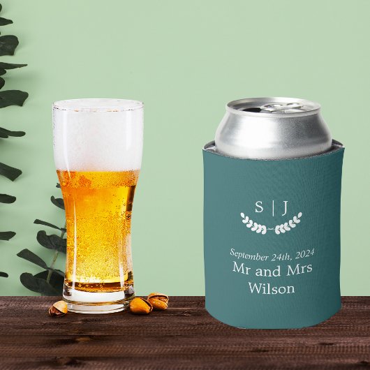 モノグラムエレガントグリーンジュエル結婚トーン 缶クーラー