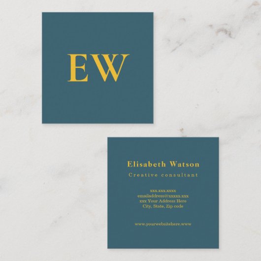 モノグラムエレガントグリーンブループロフェッショナル スクエア名刺 (正面/裏面)