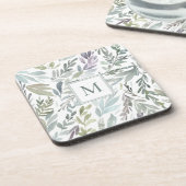 モノグラムエレガントグリーンブルーボタニカルウォーター色 コースター (左側)