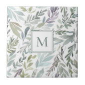 モノグラムエレガントグリーンブルーボタニカルウォーター色 タイル (正面)