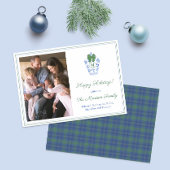 モノグラムエレガントグリーンボウファミリーフォトクリスマス シーズンカード