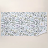 モノグラムエレガントグリーンボタニカルウォーター色 ビーチタオル (正面)