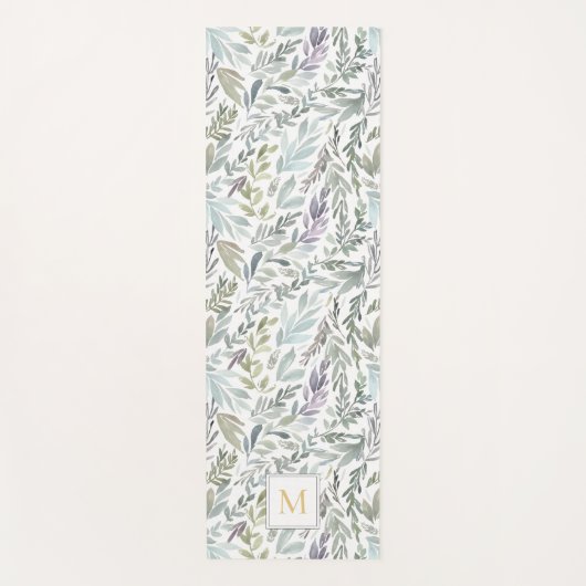 モノグラムエレガントグリーンボタニカルウォーター色 ヨガマット (正面)