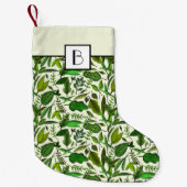 モノグラムエレガントグリーンボタニカルパターン スモールクリスマスストッキング (正面)