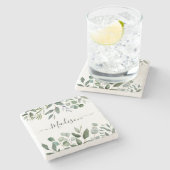 モノグラムエレガントグリーンユーカリ熱帯離れ ストーンコースター (横)