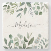 モノグラムエレガントグリーンユーカリ熱帯離れ ストーンコースター (正面)