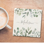 モノグラムエレガントグリーンユーカリ熱帯離れ ストーンコースター