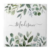 モノグラムエレガントグリーンユーカリ熱帯離れ タイル (正面)