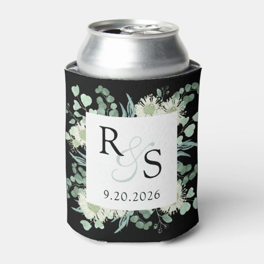 モノグラムエレガントグリーンリー結婚ブラック 缶クーラー (缶正面)