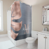 モノグラムエレガントグレイバラ金ゴールドパームリーフ シャワーカーテン (インサイチュ)