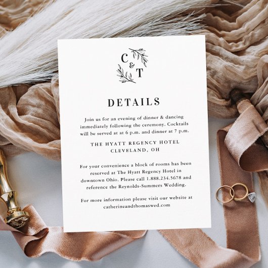 モノグラムエレガントグ葉リー結婚詳細 エンクロージャーカード