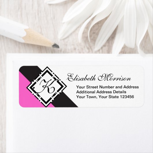 モノグラムエレガントシックカスタムブラックアンドホットピンク ラベル (インサイチュ)