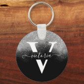 モノグラムエレガントシルバーグリッターブガーリーラックカスタム キーホルダー (正面)