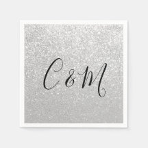 モノグラムエレガントシルバーグリッター結婚ズナプキンス