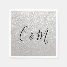 モノグラムエレガントシルバーグリッター結婚ズナプキンス スタンダードカクテルナプキン