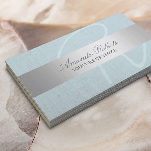 モノグラムエレガントシルバーストライプヴィンテージブルーリネン 名刺