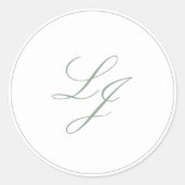 モノグラムエレガントシンプルスクリプトSage Green結婚's ラウンドシール (正面)