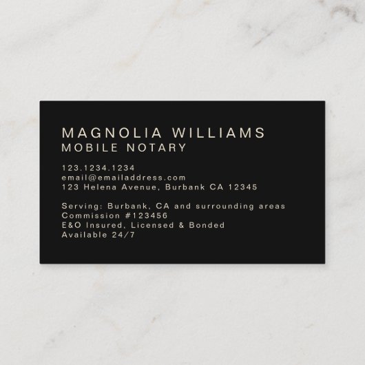 モノグラムエレガントシンプルブラックベージュモバイル公証人 名刺 (裏面)