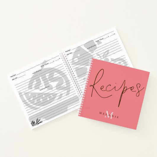モノグラムエレガントスクリプトコーラルレシピブック ノートブック (内部)