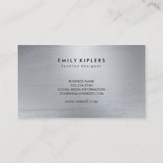 モノグラムエレガントスクリプトシルバーメタルシャインテクスチャ 名刺 (裏面)