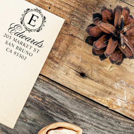 モノグラムエレガントスクリプトファミリ名差出人住所 セルフインキングスタンプ