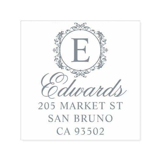 モノグラムエレガントスクリプトファミリ名差出人住所 セルフインキングスタンプ (デザイン)